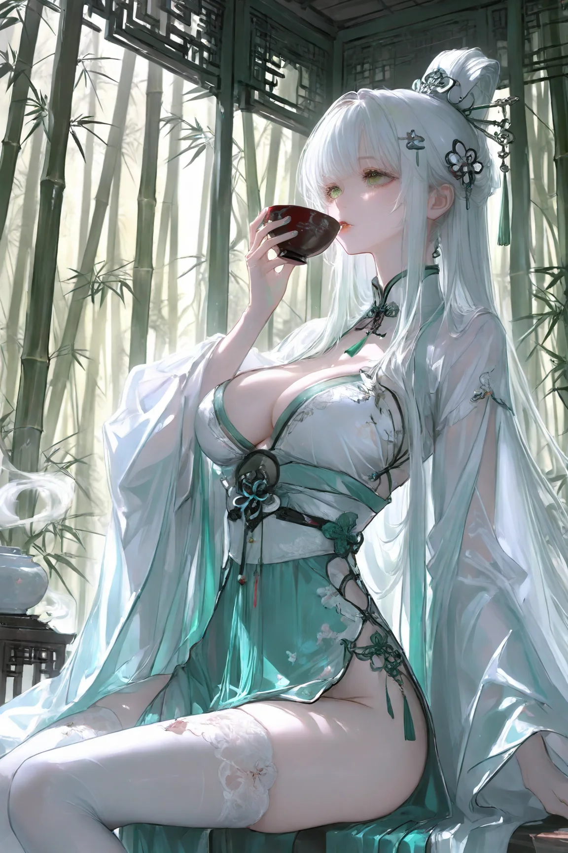 女画家在画布前用沾满油彩的腿勾引我